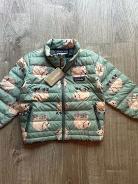 NEW! Patagonia 2T Down Sweater Puffer Jacket - Buffalo Print - Gypsum Green